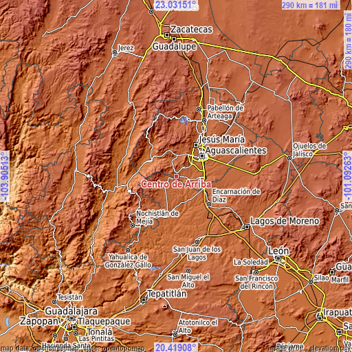 Topographic map of Centro de Arriba