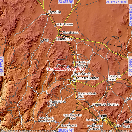 Topographic map of San Antonio de los Ríos