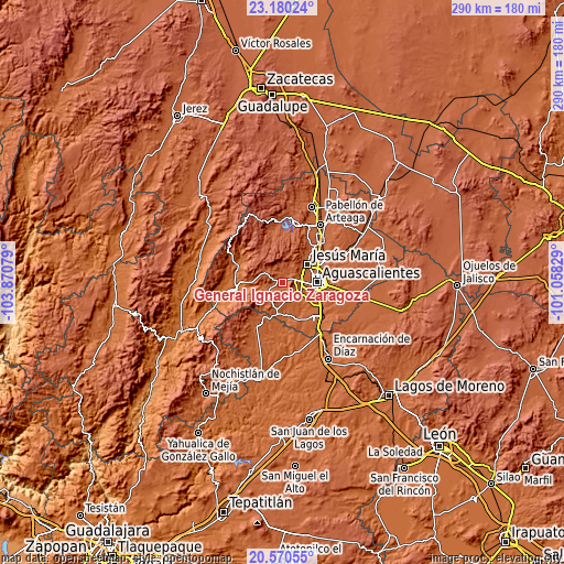 Topographic map of General Ignacio Zaragoza