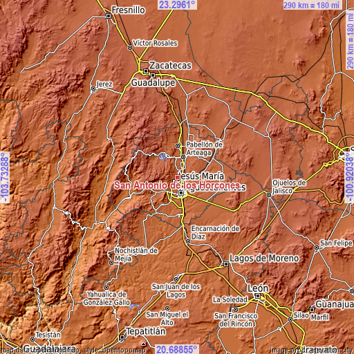 Topographic map of San Antonio de los Horcones