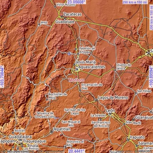 Topographic map of Montoro