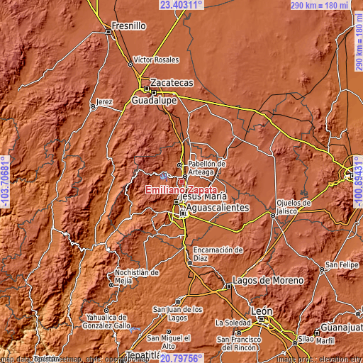 Topographic map of Emiliano Zapata