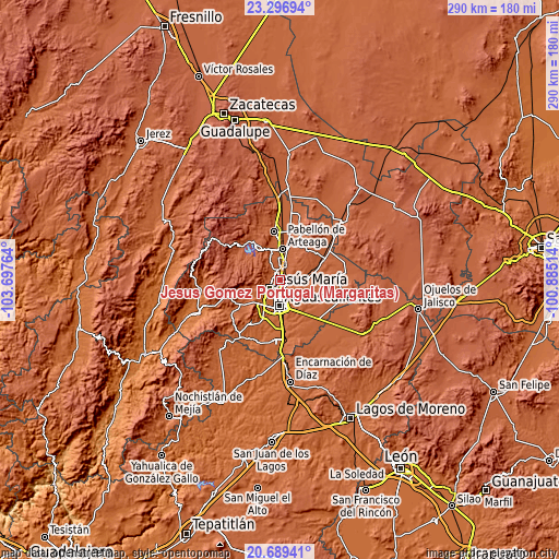 Topographic map of Jesús Gómez Portugal (Margaritas)