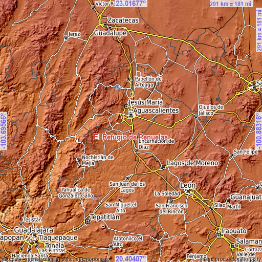 Topographic map of El Refugio de Peñuelas