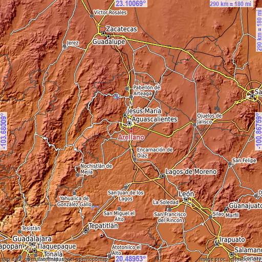 Topographic map of Arellano