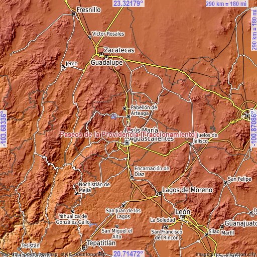 Topographic map of Paseos de la Providencia [Fraccionamiento]