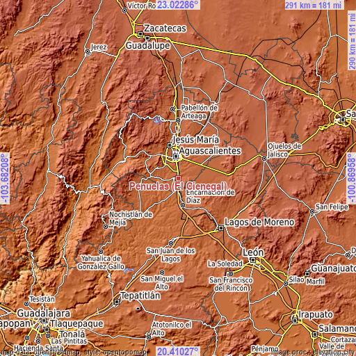 Topographic map of Peñuelas (El Cienegal)