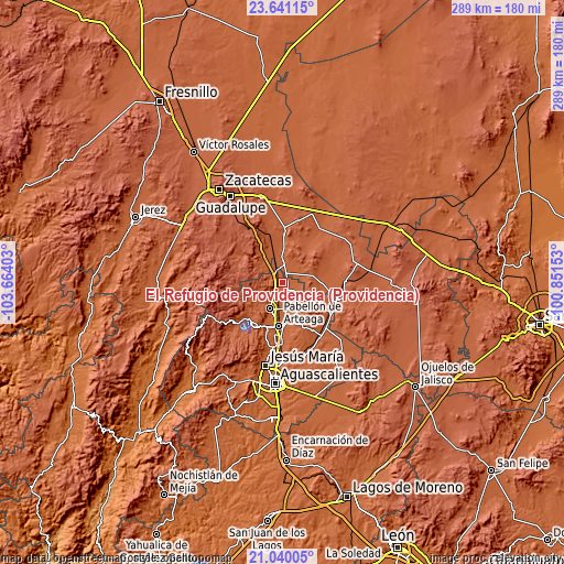 Topographic map of El Refugio de Providencia (Providencia)