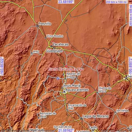 Topographic map of Santa María de la Paz