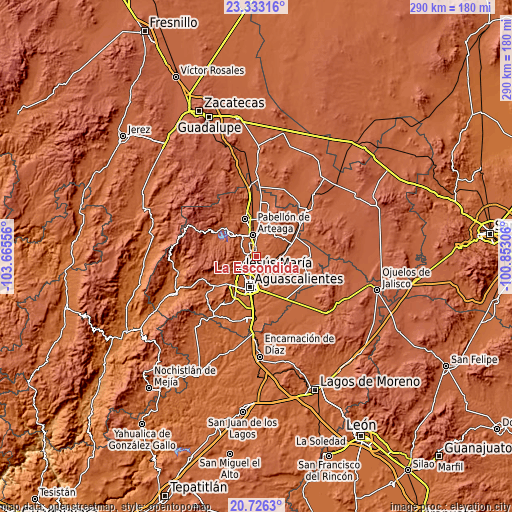 Topographic map of La Escondida