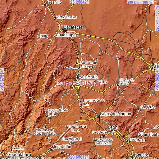 Topographic map of Puertecito de la Virgen