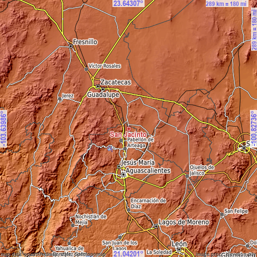 Topographic map of San Jacinto