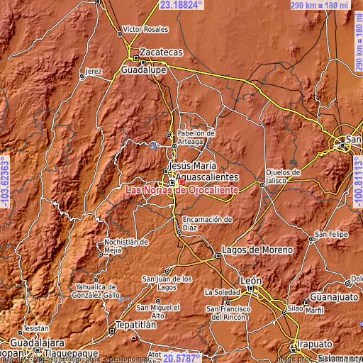 Topographic map of Las Norias de Ojocaliente