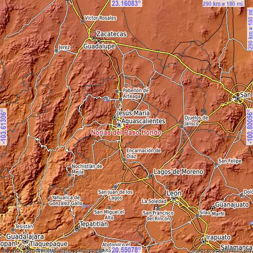 Topographic map of Norias del Paso Hondo