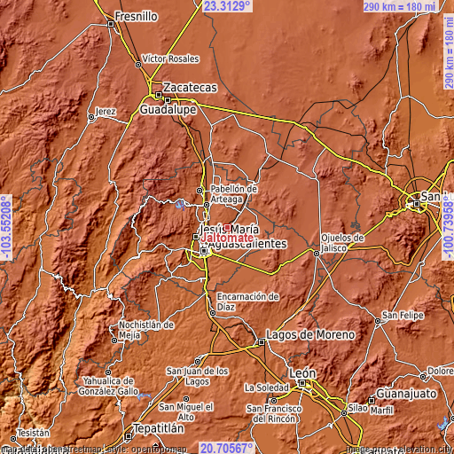 Topographic map of Jaltomate