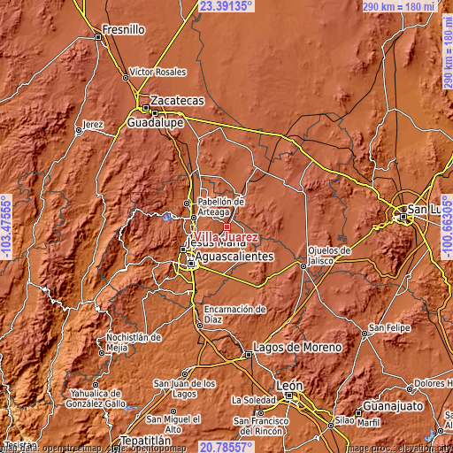 Topographic map of Villa Juárez