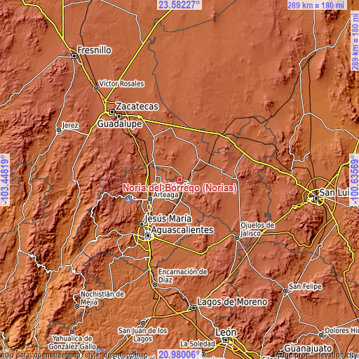 Topographic map of Noria del Borrego (Norias)