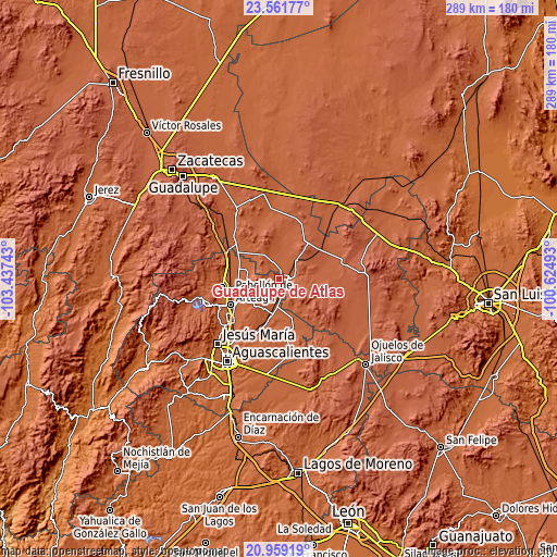 Topographic map of Guadalupe de Atlas