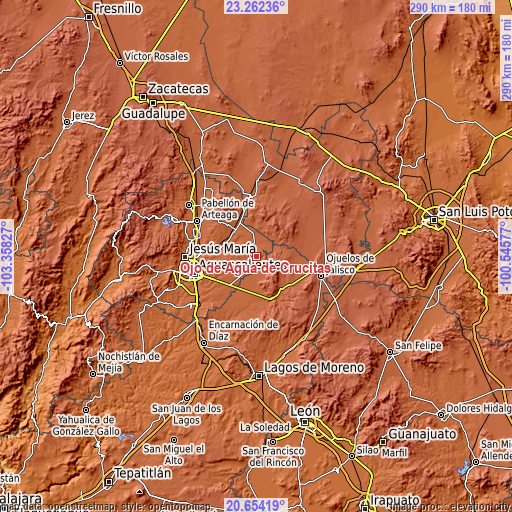 Topographic map of Ojo de Agua de Crucitas