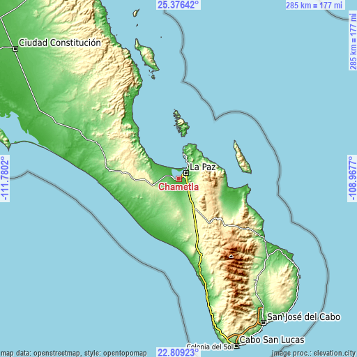 Topographic map of Chametla