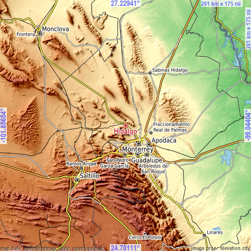 Topographic map of Hidalgo