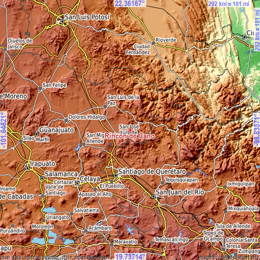 Topographic map of Rincón de Cano