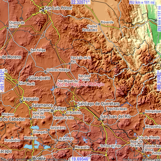 Topographic map of Ojo de Agua del Refugio