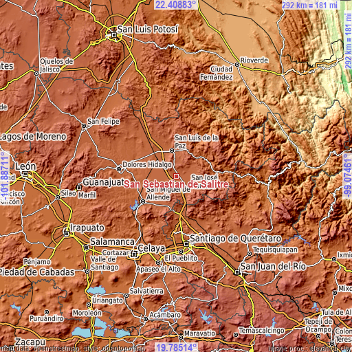 Topographic map of San Sebastián de Salitre