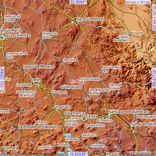 Topographic map of Río Laja