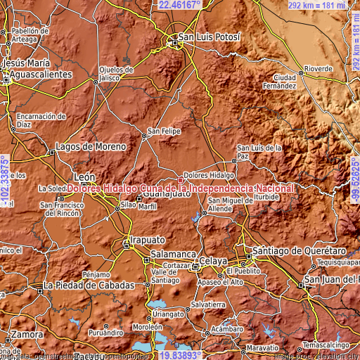 Topographic map of Dolores Hidalgo Cuna de la Independencia Nacional