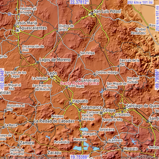 Topographic map of Santa Rosa de Lima