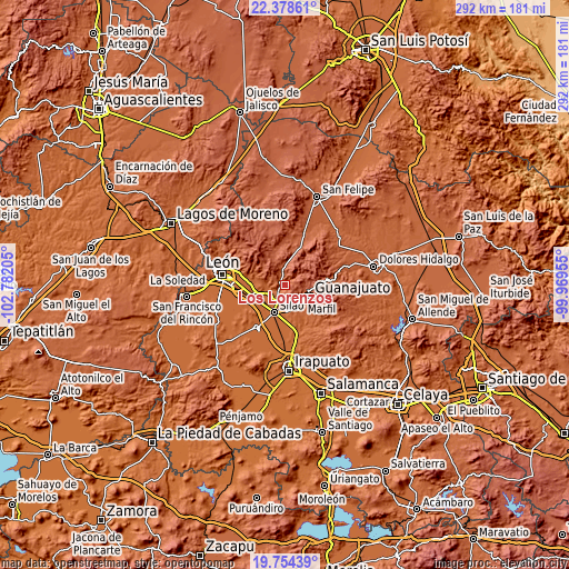 Topographic map of Los Lorenzos