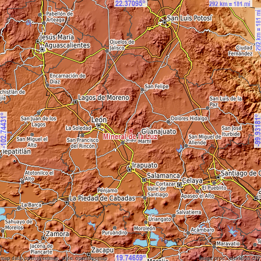 Topographic map of Mineral de la Luz