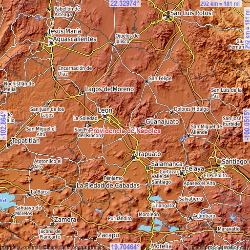 Topographic map of Providencia de Nápoles