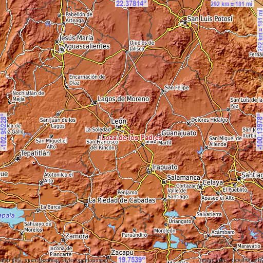 Topographic map of Loza de los Padres