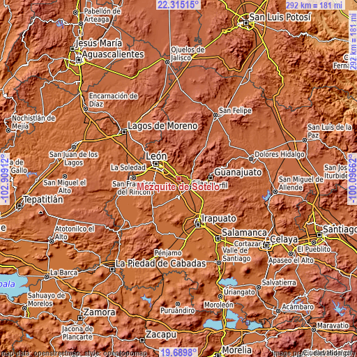 Topographic map of Mezquite de Sotelo