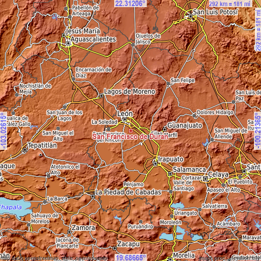 Topographic map of San Francisco de Durán