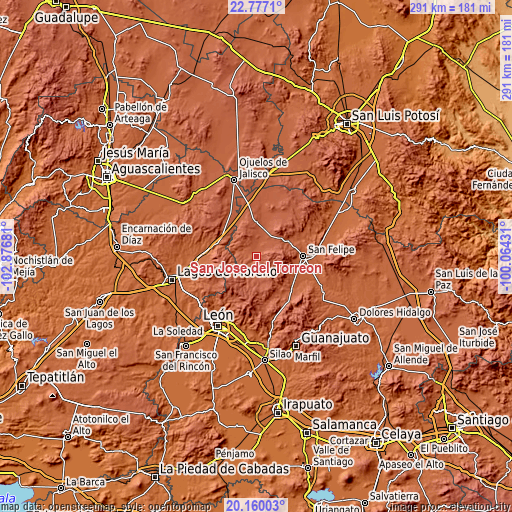 Topographic map of San José del Torreón