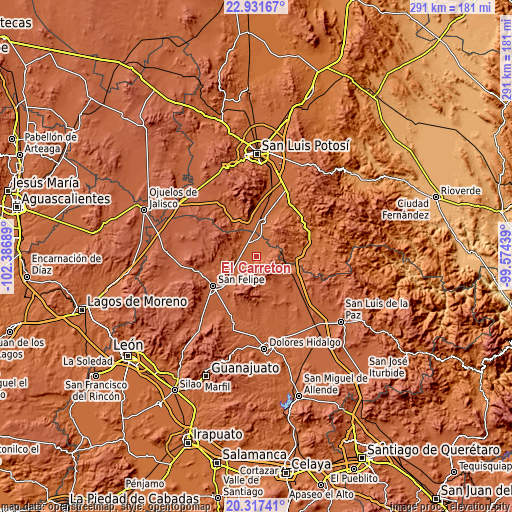 Topographic map of El Carretón