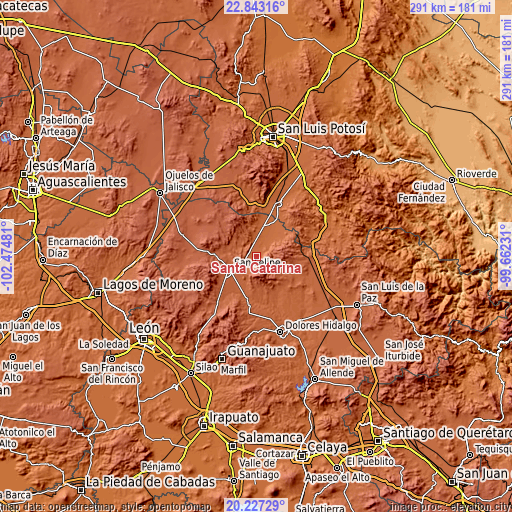 Topographic map of Santa Catarina