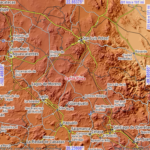 Topographic map of Santa Rosa