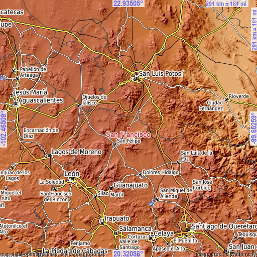 Topographic map of San Francisco