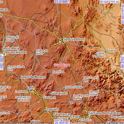 Topographic map of Guadalupe