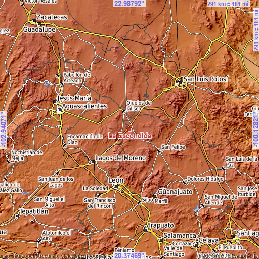 Topographic map of La Escondida