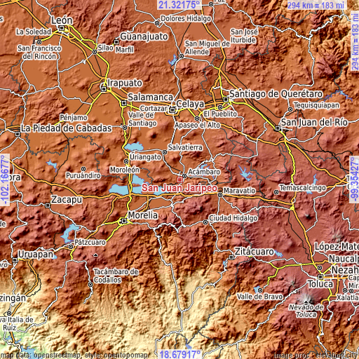 Topographic map of San Juan Jaripeo