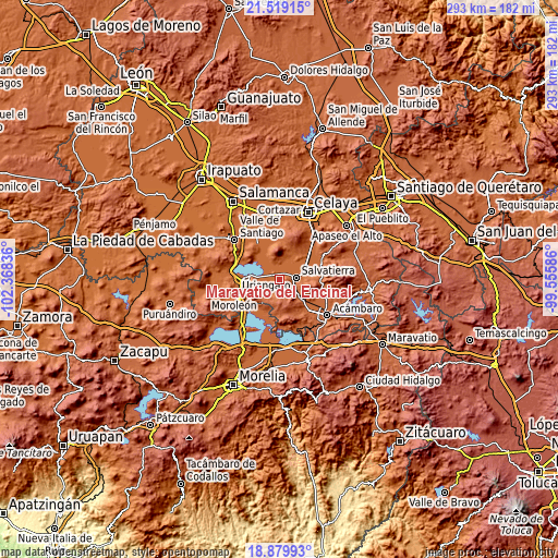 Topographic map of Maravatío del Encinal