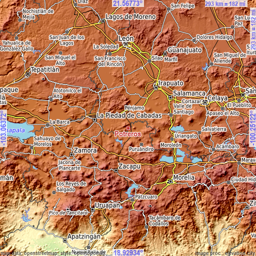 Topographic map of Potreros