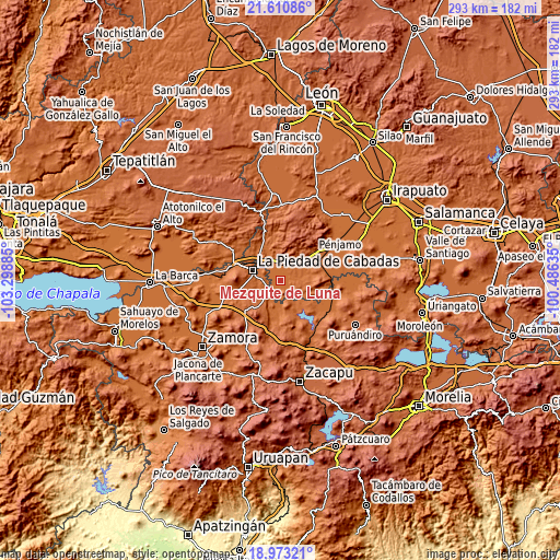 Topographic map of Mezquite de Luna