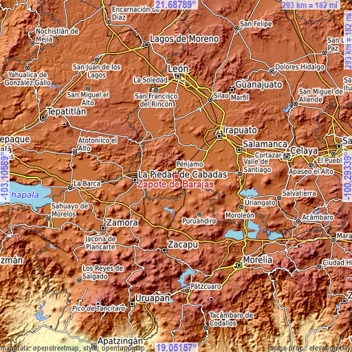 Topographic map of Zapote de Barajas