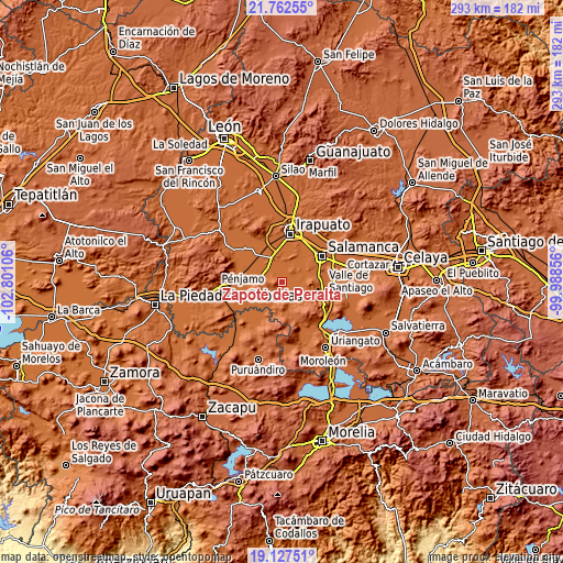 Topographic map of Zapote de Peralta